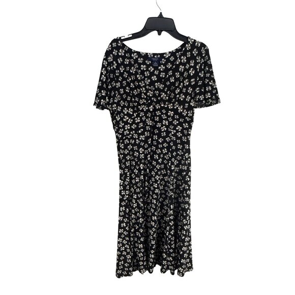 Chaps Black White Floral Dress Size Small Sleeveless Stretch Preppy Whimsygoth - Picture 1 of 7